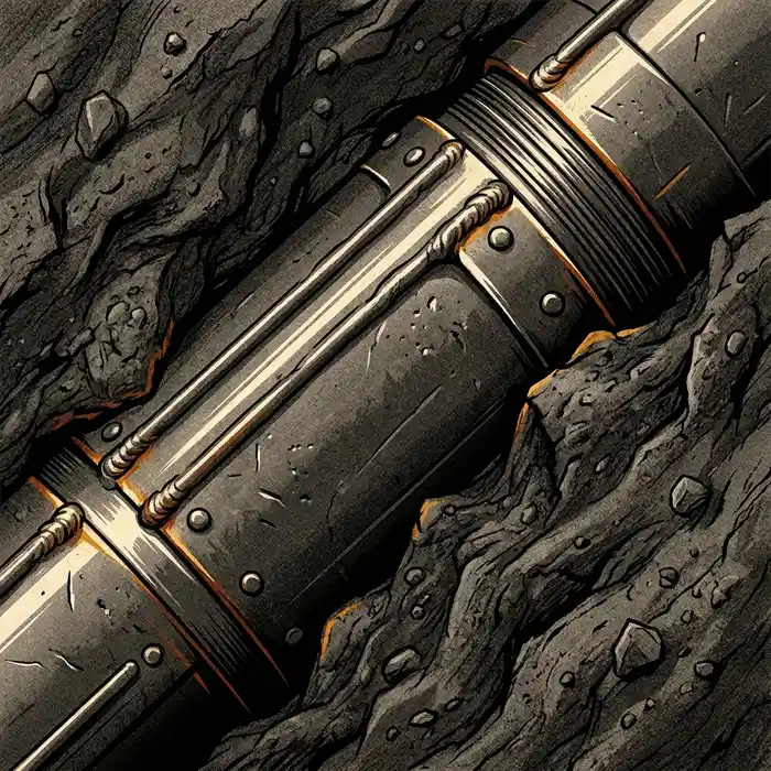 Extreme close-up illustration of steel well casing texture and worked earth